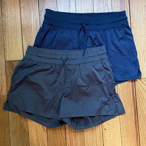 2 EUC North Face shorts, medium blue and gray